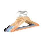 Wooden Hanger with Notches and Velvet Coating on Shoulders and Bar