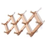 Expandable Wood Wall Rack Folding Hanger 10 Pegs Wooden Hook Wall Mounted