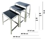 Black / White Nest of 3 Tables with Chrome Frame