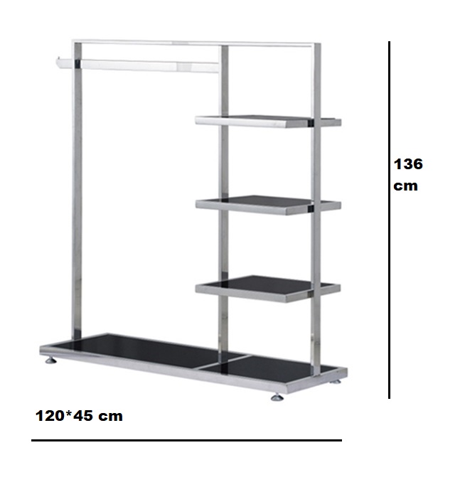 Clothes Display Rack Stainless Steel Display Rack With Black Glass