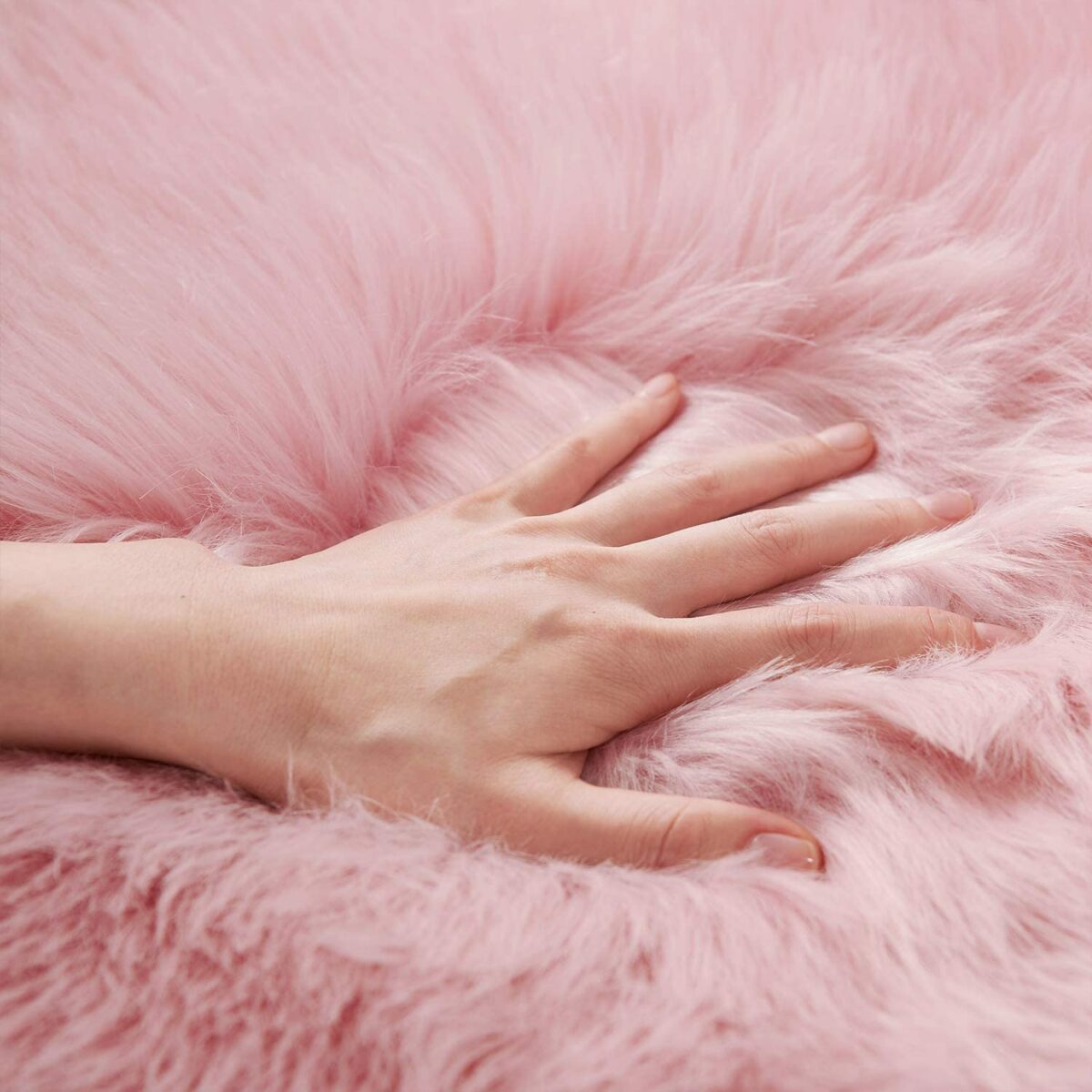 Pink Faux Fur Rectangular Rug