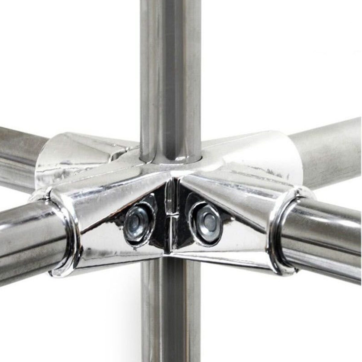 Chrome 6-Way Cross Clamp fitting for 25mm Chrome Tube Rail - Image 2