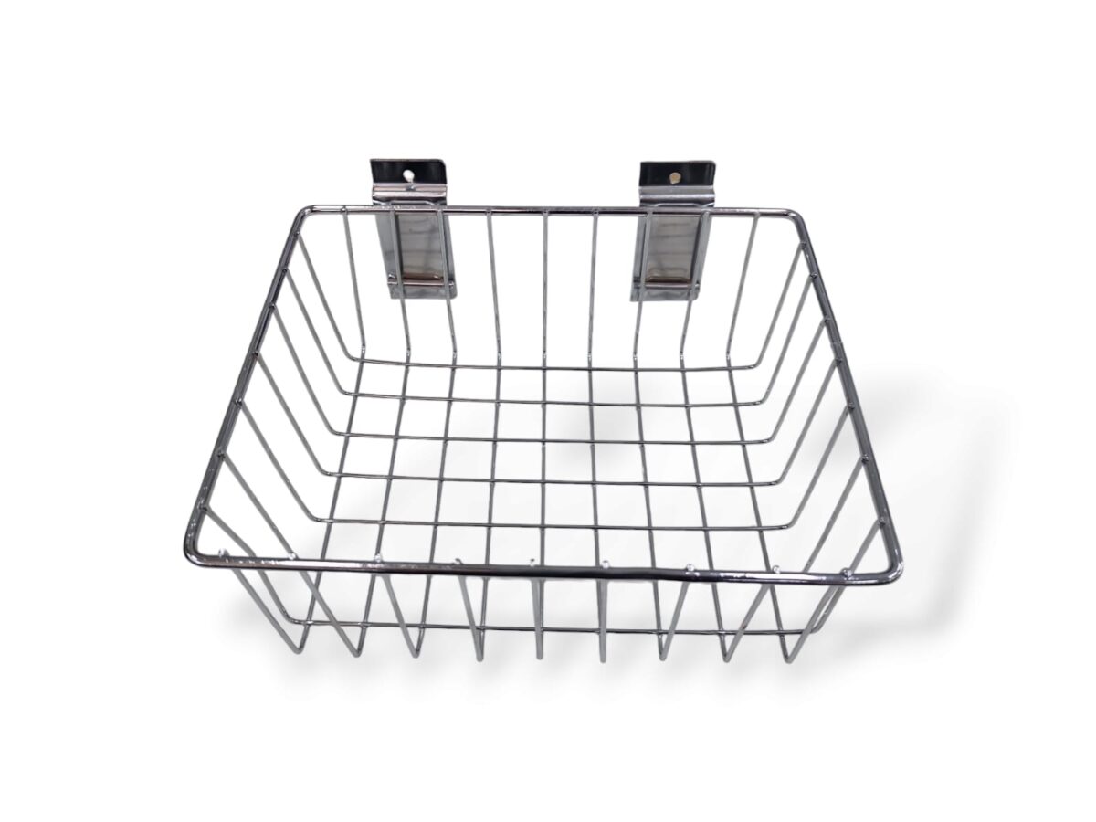 Chrome Wire Basket for Slatwall - H10 x W20 x D25cm - Image 3