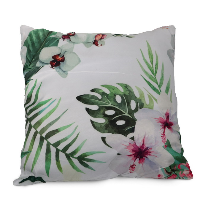 Jungle Cushion with White Flower