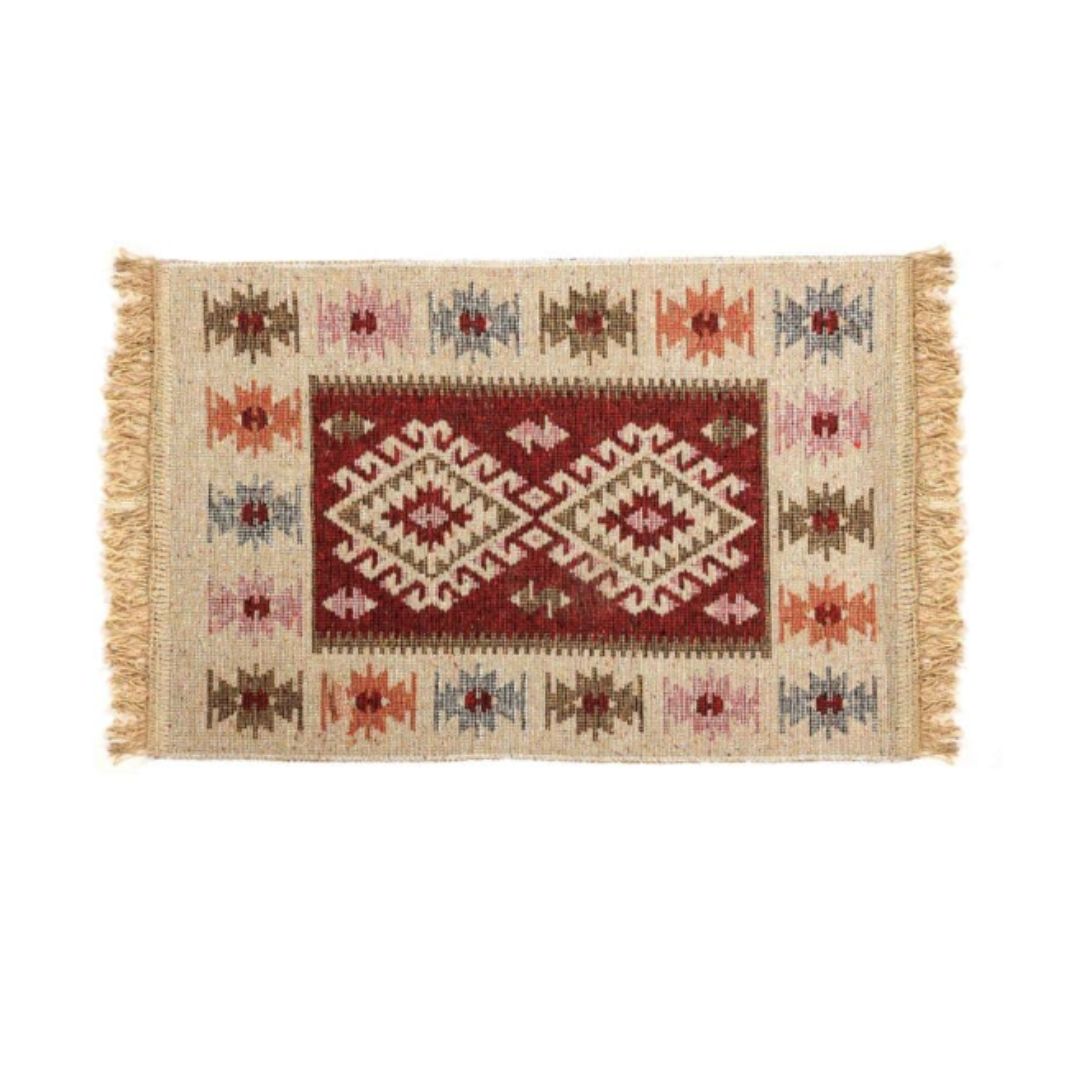 Geometric Hand Woven Cotton Wool Kilim-Rug