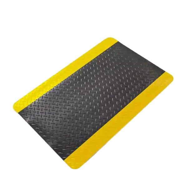 Anti-Fatigue Mat Width 90cm Diamond Plate Ergonomic Mat 20mm Thick, Black/Yellow Border