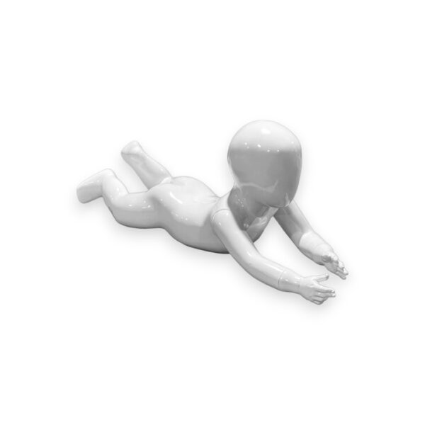 Faceless Kid Toddler Shiny White Laying on Stomach Age 2 years Mannequin